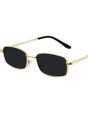 Gold Frame Black Lens Rectangular Sunglasses